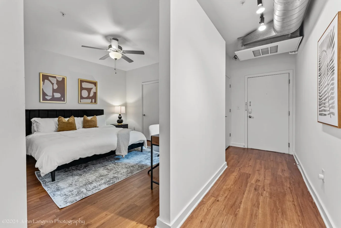 As you enter the bedroom, the comfortable bedding and peaceful atmosphere create the perfect retreat from the day.
