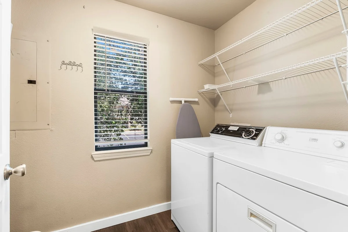Washroom with a door.