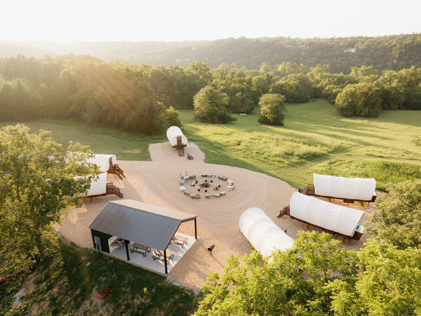 Aerial view of Conestoga Wagons
