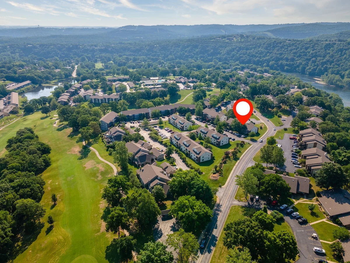 Ariel view with location marker of the condo.