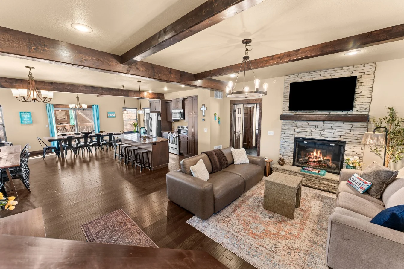 The heart of the home. Our expansive living area is designed for the whole group to gather, offering plenty of plush seating and an open layout that keeps everyone connected