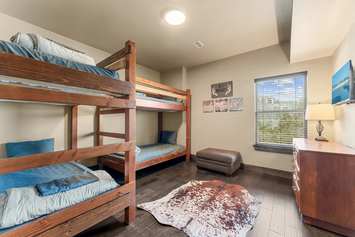 The perfect headquarters for the kids! These twin-over-twin bunks offer a cozy, fun space for the younger explorers in your group to recharge for another day at the lake