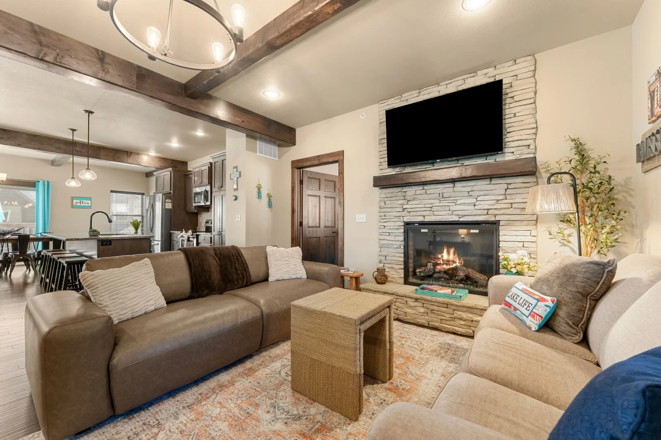 The heart of the home. Our expansive living area is designed for the whole group to gather, offering plenty of plush seating and an open layout that keeps everyone connected