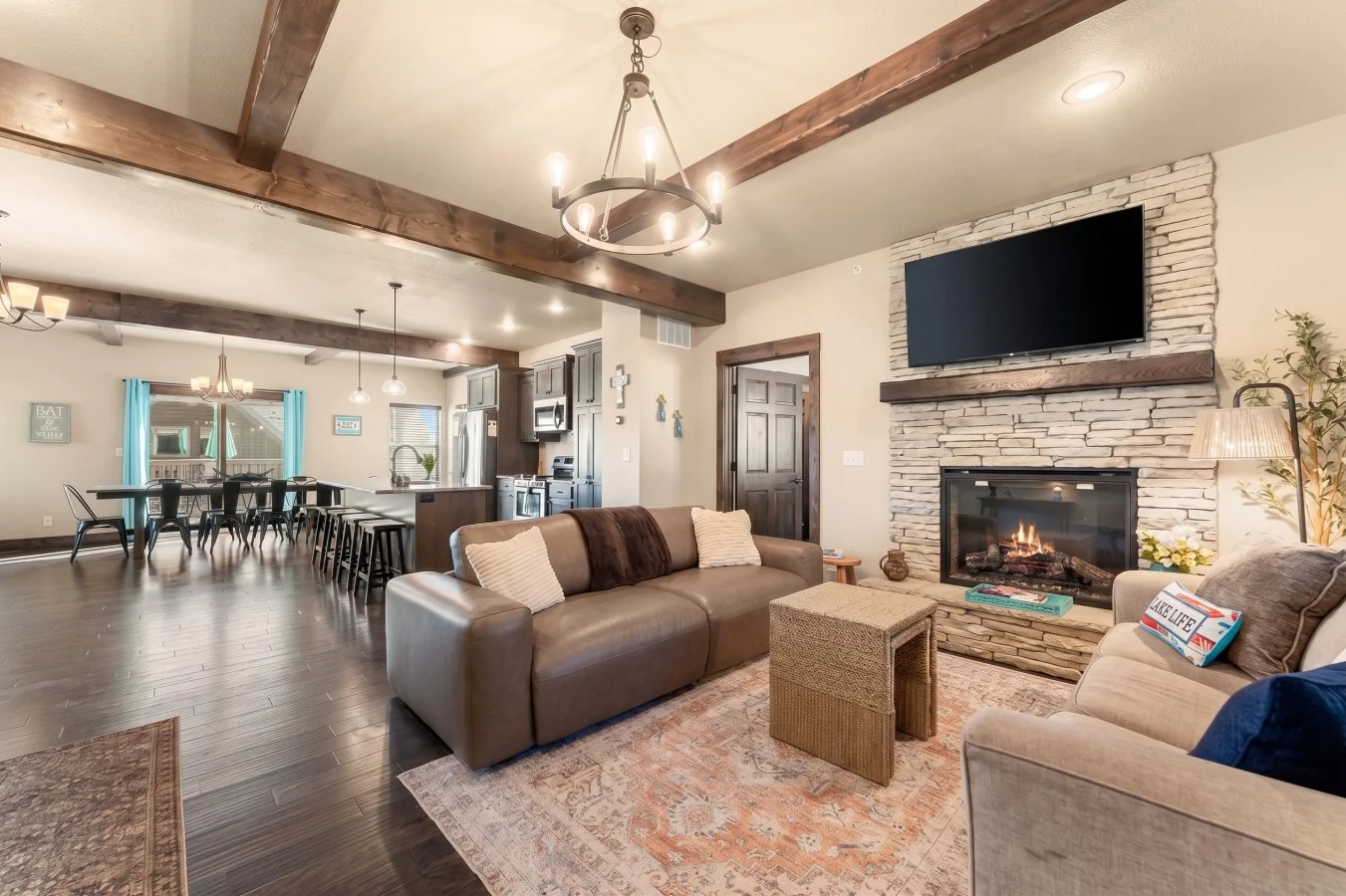 The heart of the home. Our expansive living area is designed for the whole group to gather, offering plenty of plush seating and an open layout that keeps everyone connected