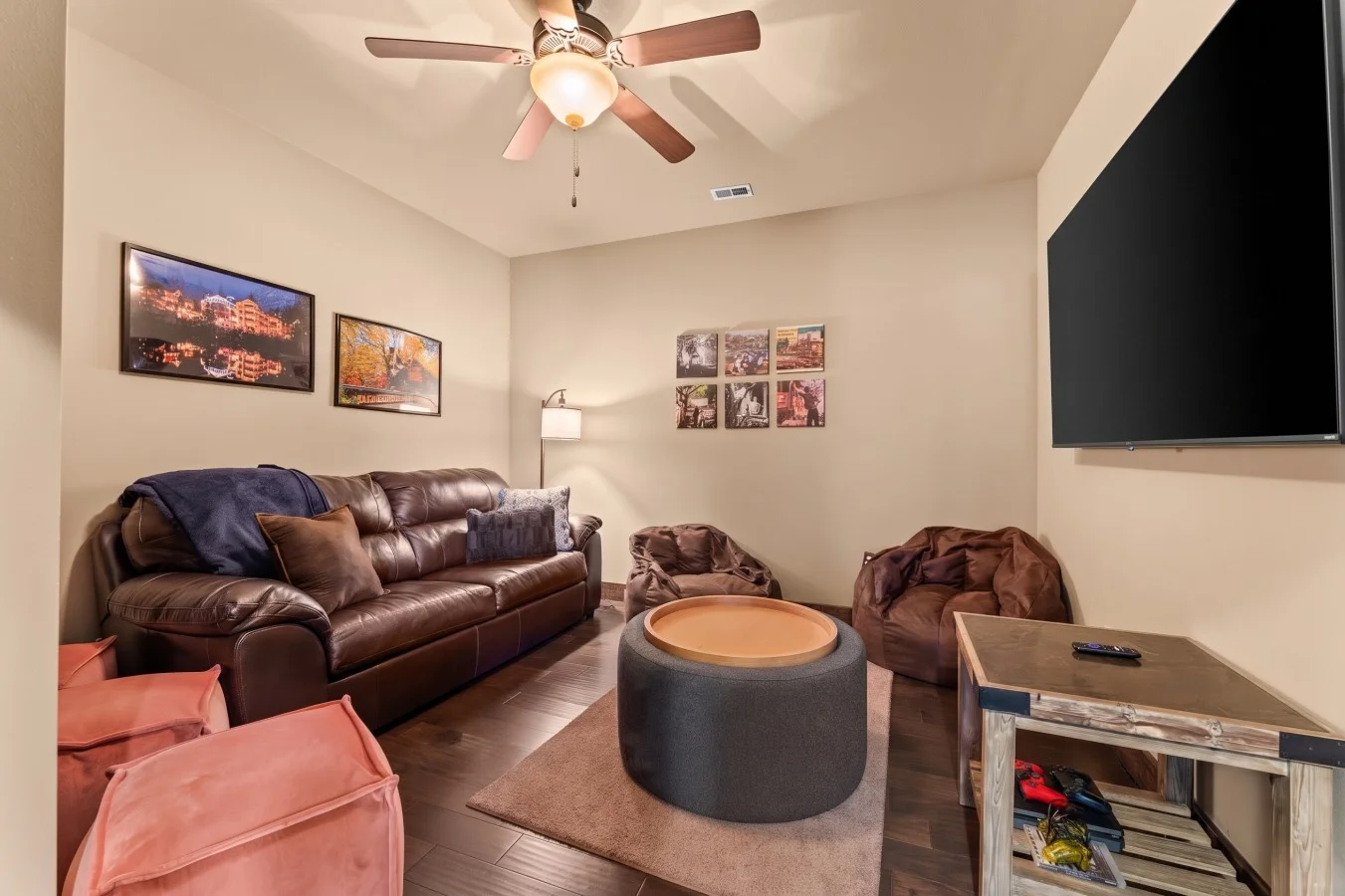 The perfect spot for every age. From cinematic movie nights on the 75" TV to action-packed PS4 tournaments, this room offers the dedicated space your group needs to relax and play in style.