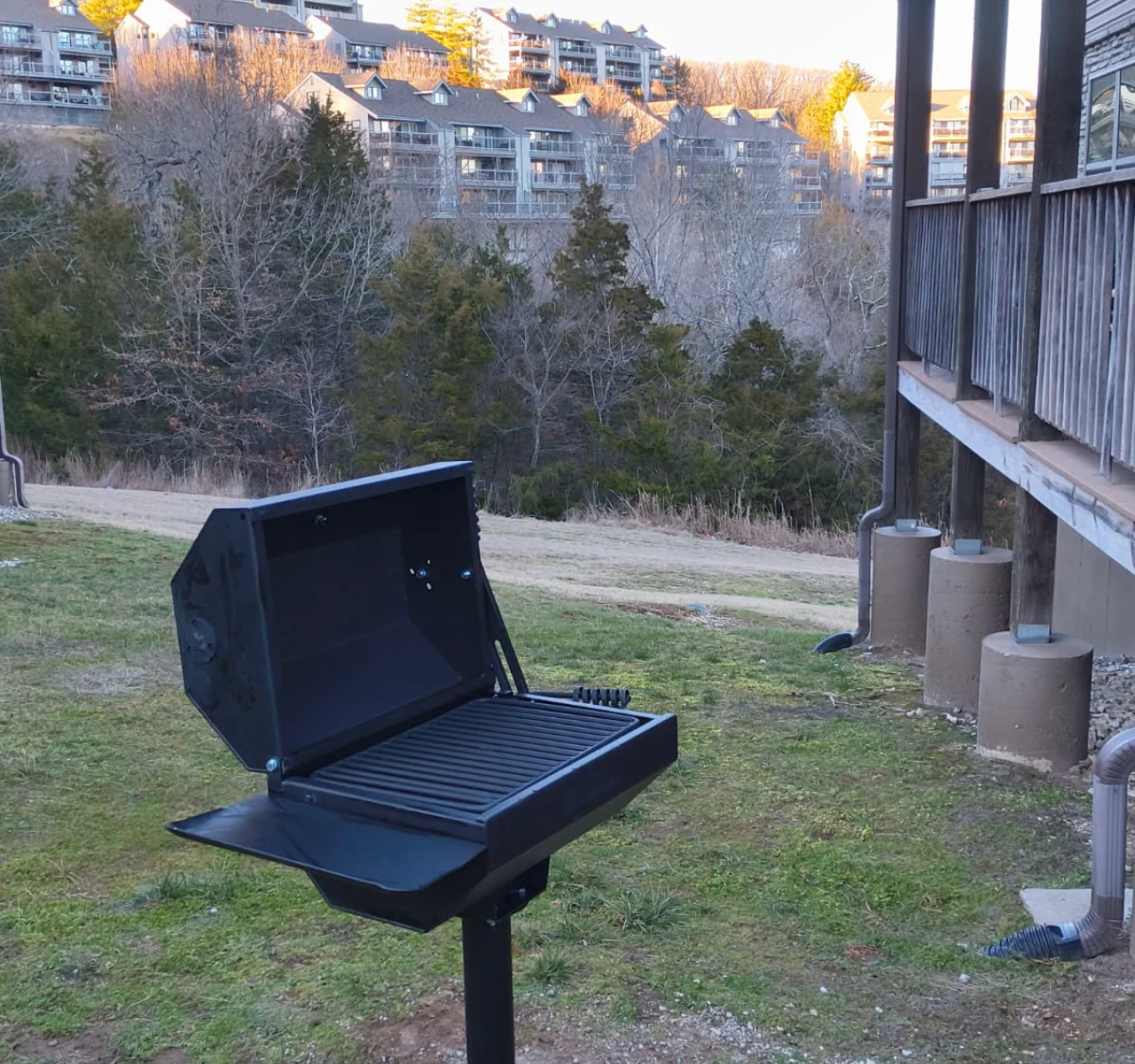 Fire up dinner on our covered park-style grill—390 sq in of cooking space for burgers, steaks, and family cookouts.