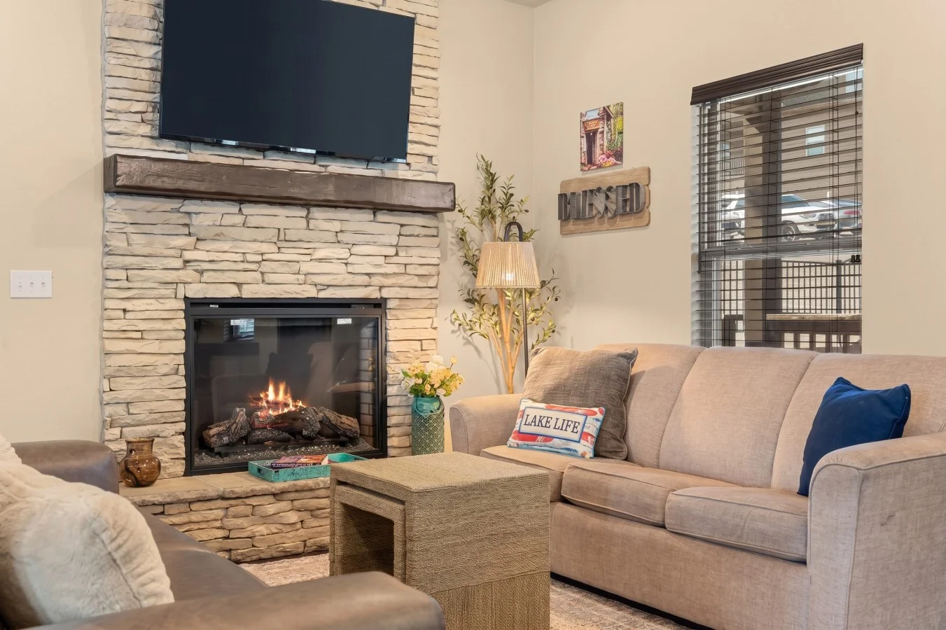 The heart of the home. Our expansive living area is designed for the whole group to gather, offering plenty of plush seating and an open layout that keeps everyone connected
