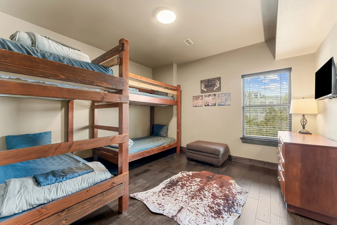 The perfect headquarters for the kids! These twin-over-twin bunks offer a cozy, fun space for the younger explorers in your group to recharge for another day at the lake