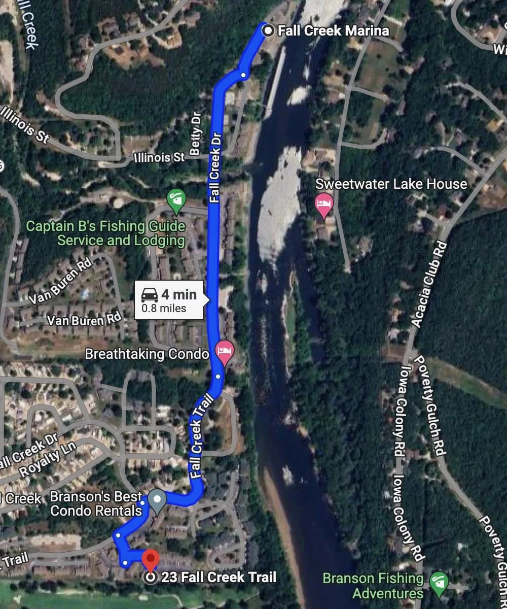 It's a 4 minute drive to the Fall Creek Marina