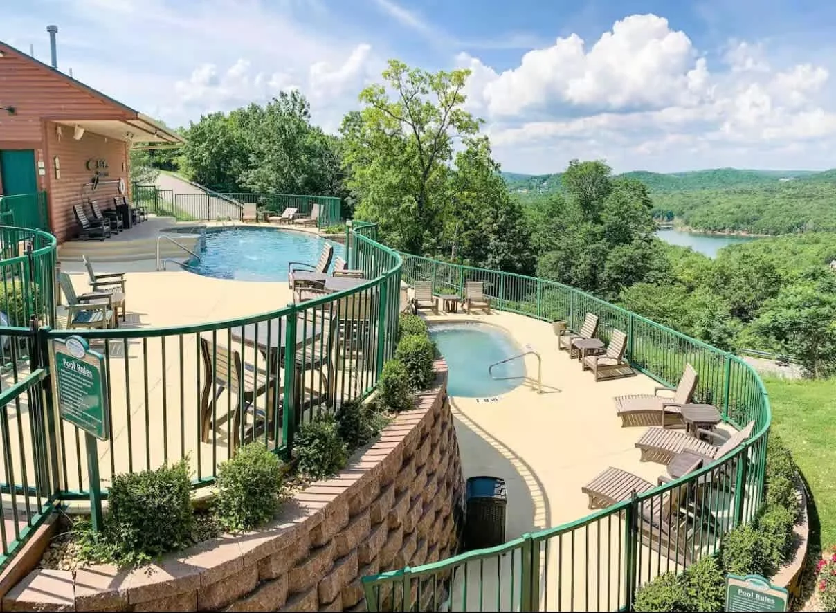 One of the most beautiful pools in this area. Double pools overlooking one of the most beautiful views in Branson.