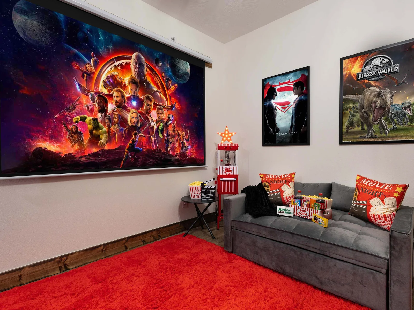 The movie room at Adventure's Edge features a big screen for cinematic experiences that rivals any theatre in town.