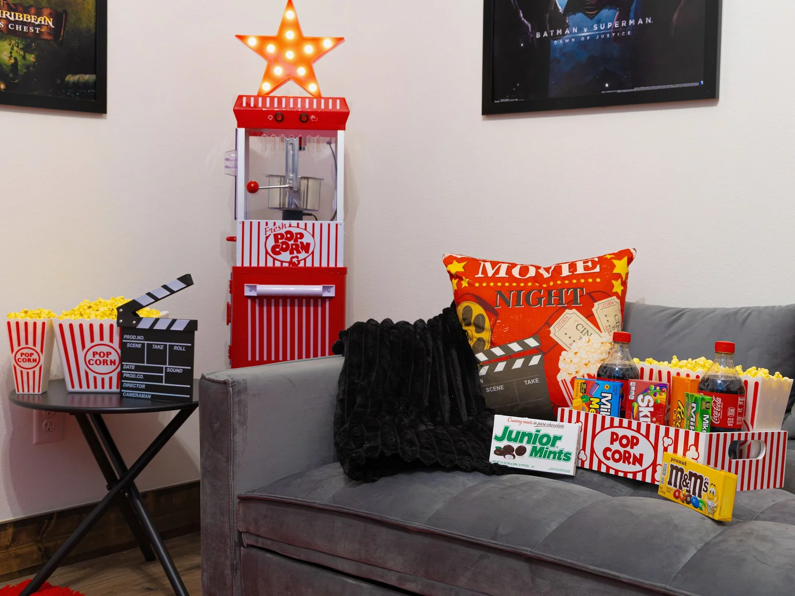 Grab your favorite movie candy, pop some fresh popcorn in the theatre-style machine, and settle in for a big-screen movie night—your private cinema experience awaits!