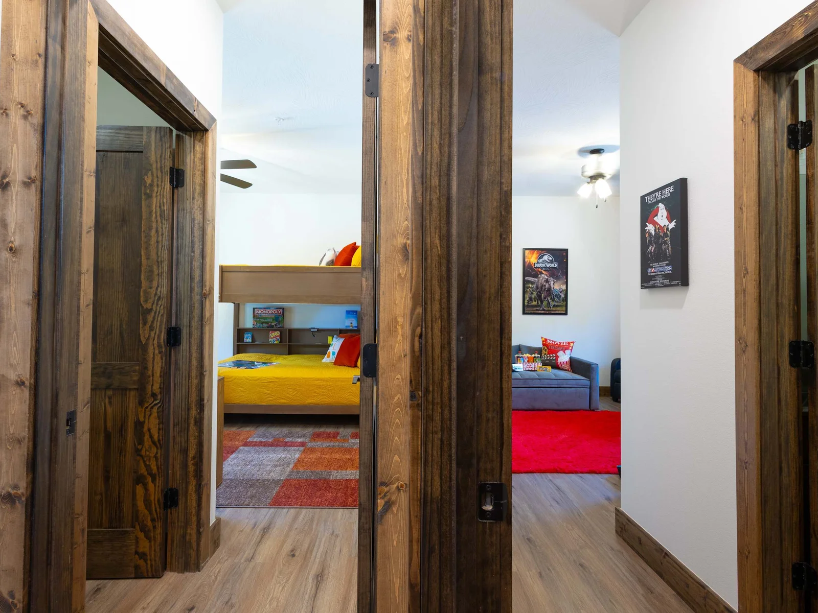 Located just steps from the private movie theatre, this vibrant bunk room is a haven of fun and comfort, tailor-made for kids, teens, or the young at heart.