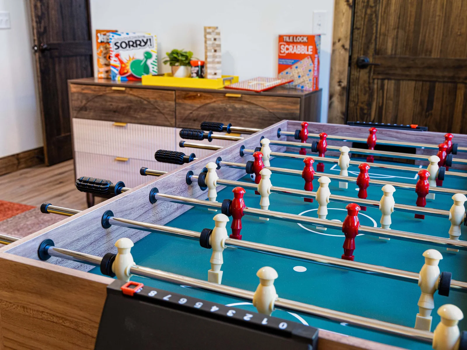 The bunk room more than just a place to sleep—it's an entertainment hub in its own right.