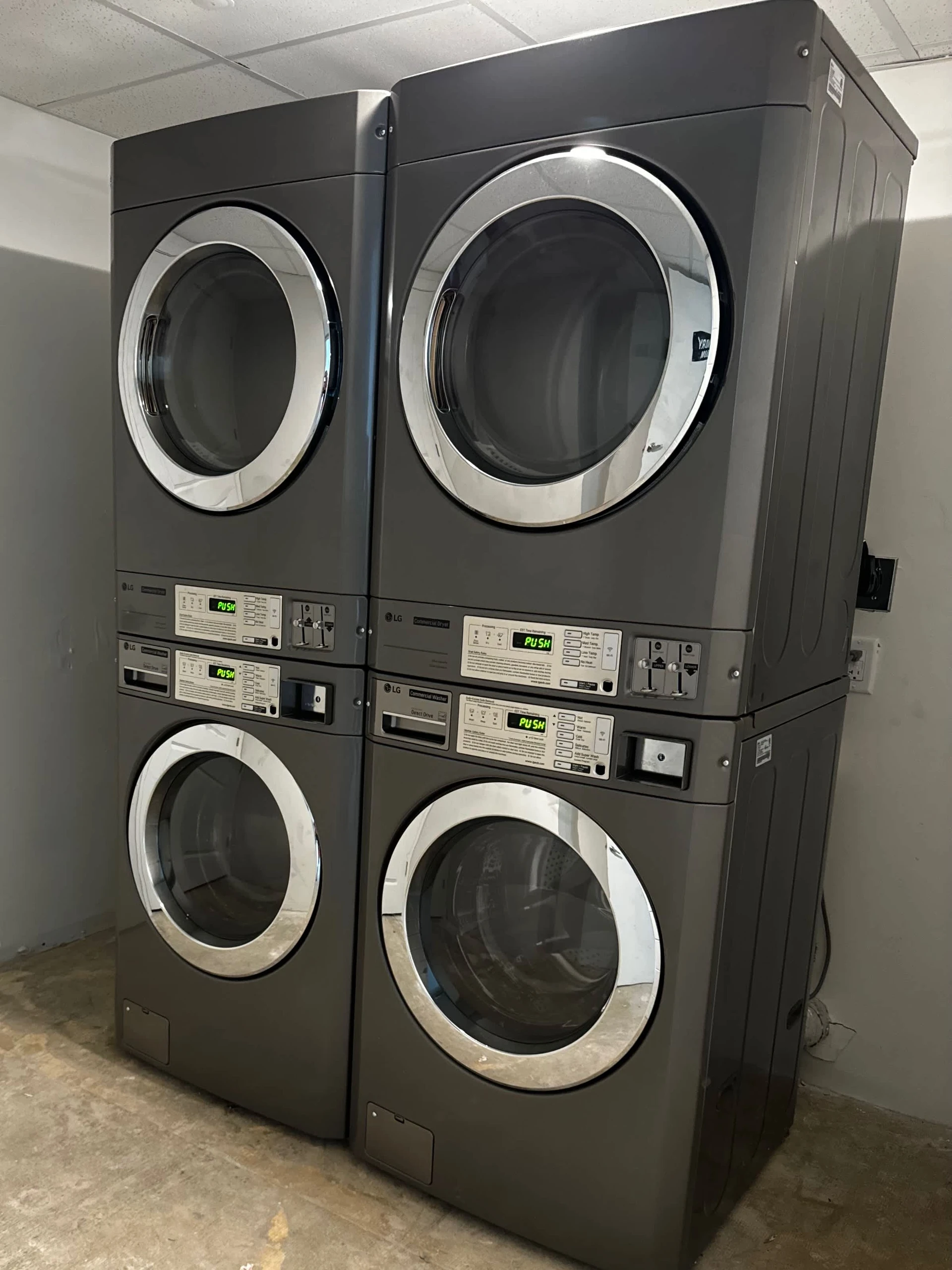 Coin operated laundry on second floor