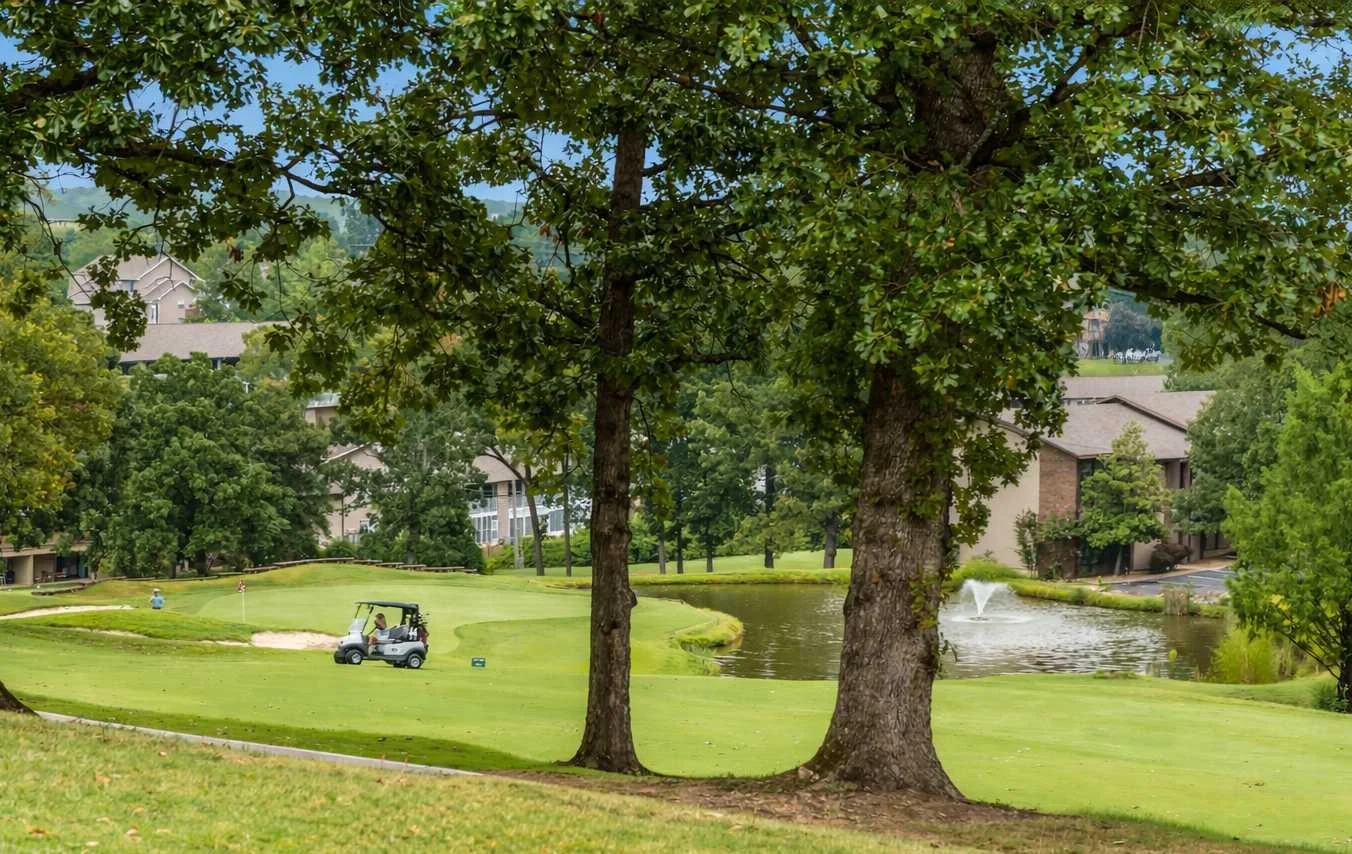 The condo sits right by the fairway. Because it is ground level you will walk down about 10 steps to access it.