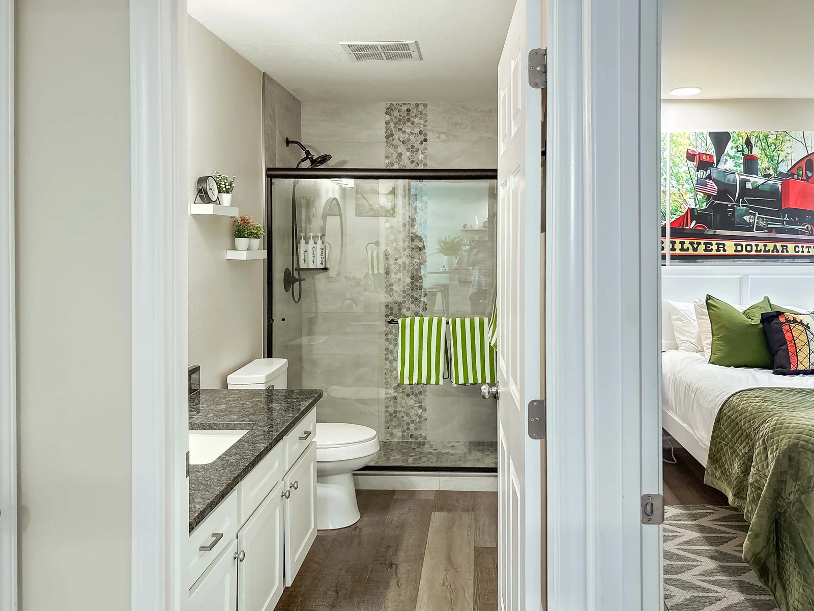And you’re just around the corner from the hallway bathroom.