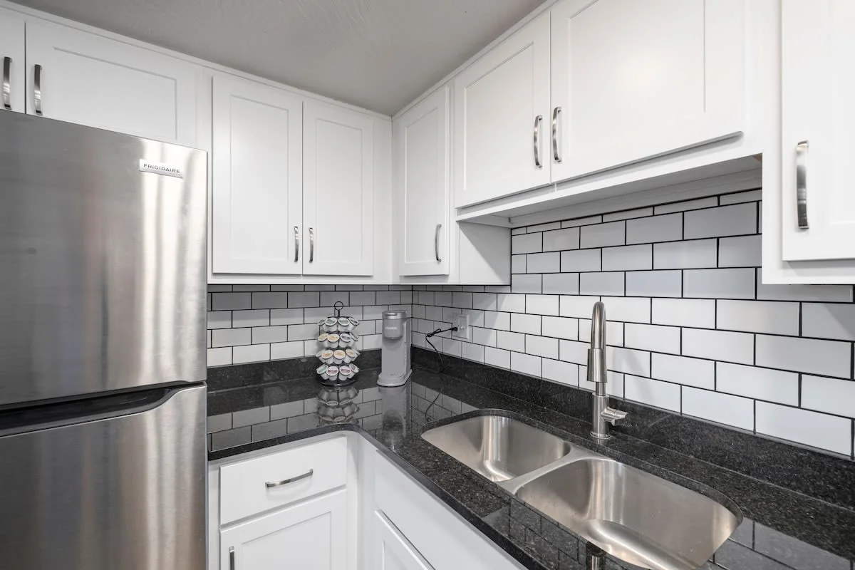 Grab your morning coffee from the coffee station with Keurig coffeemaker and coffee supplies.