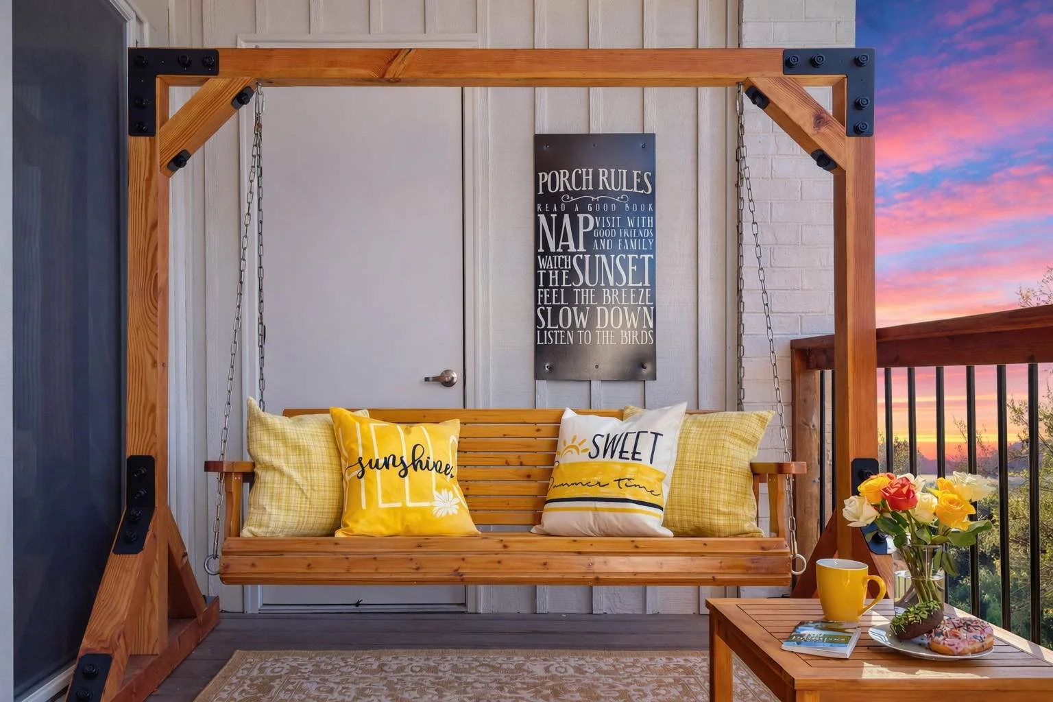 Beautiful custom made swing overlooking Roark Creek