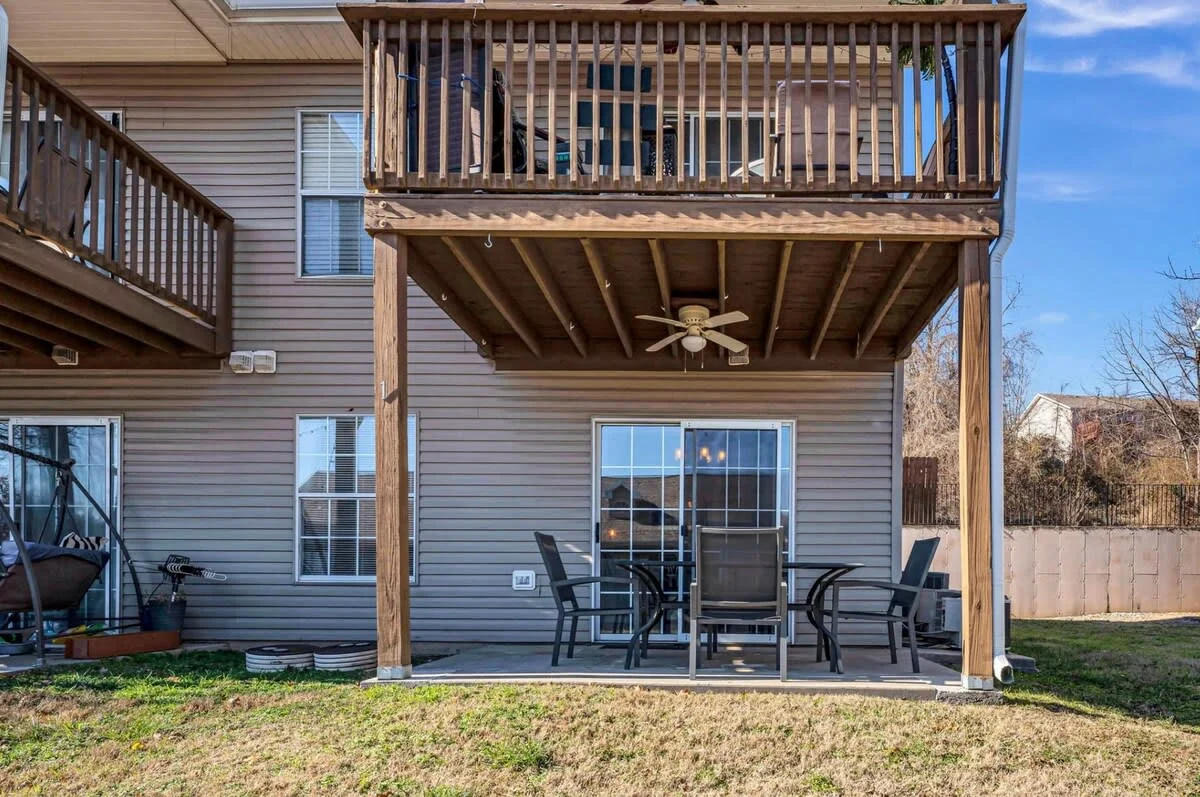 Covered patio and nice backyard