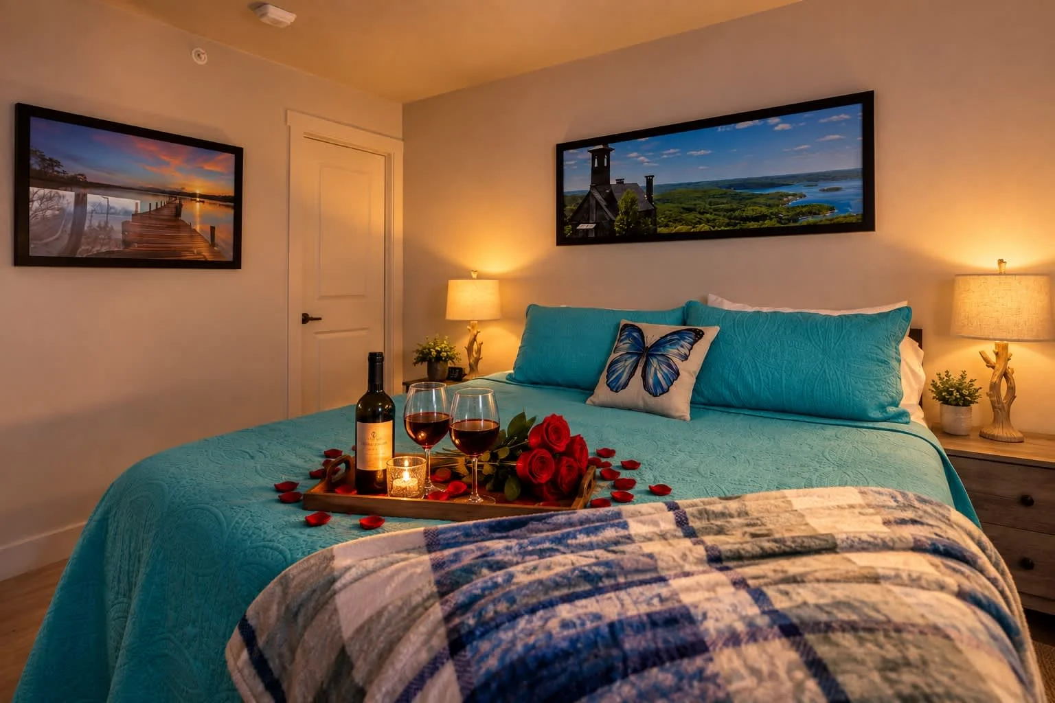 Both King Suites offer bedside tables with drawers and a closet, dresser, plus luggage rack for storage.
