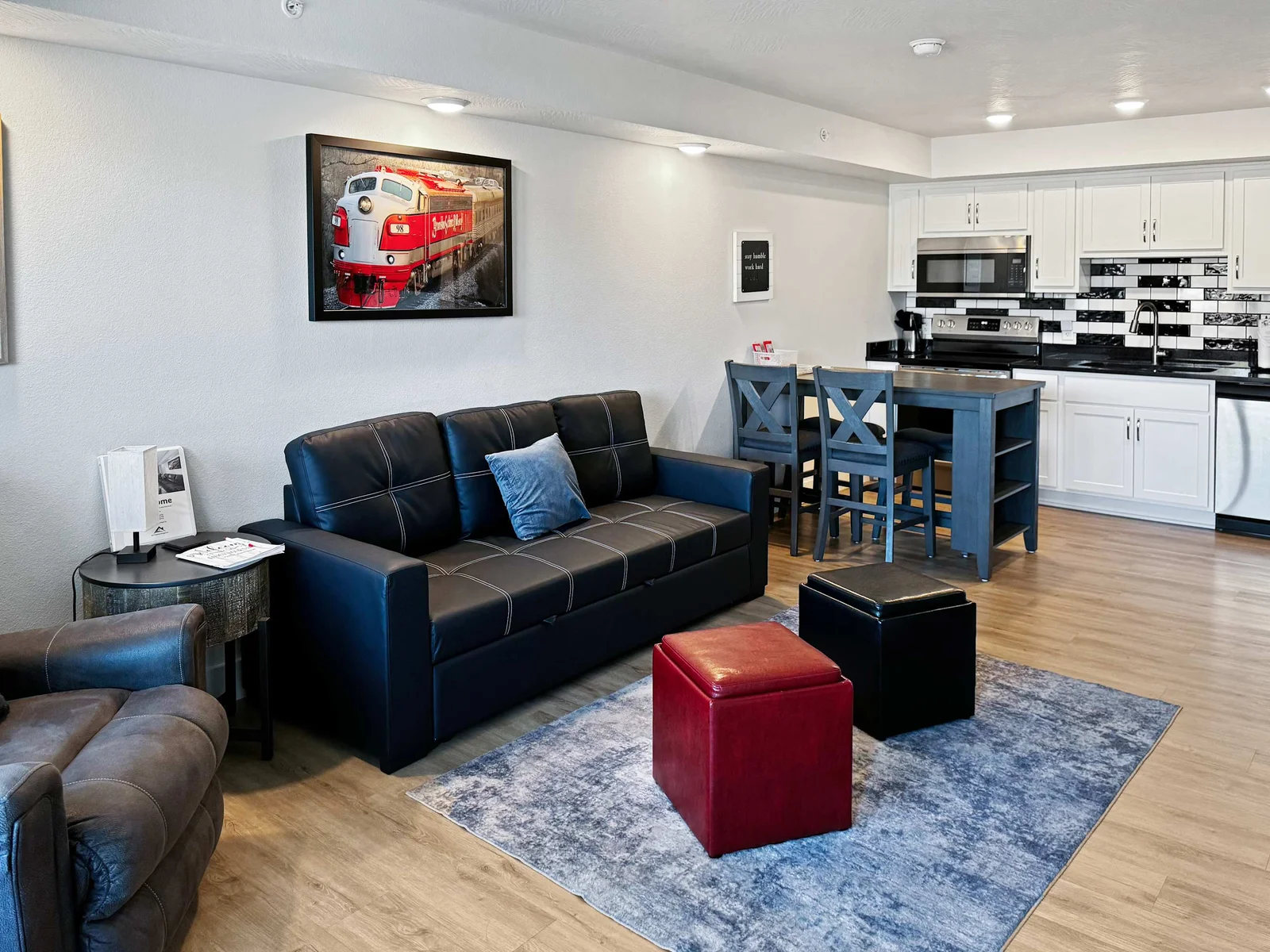 Enjoy beautiful new furnishings, including a comfortable recliner.