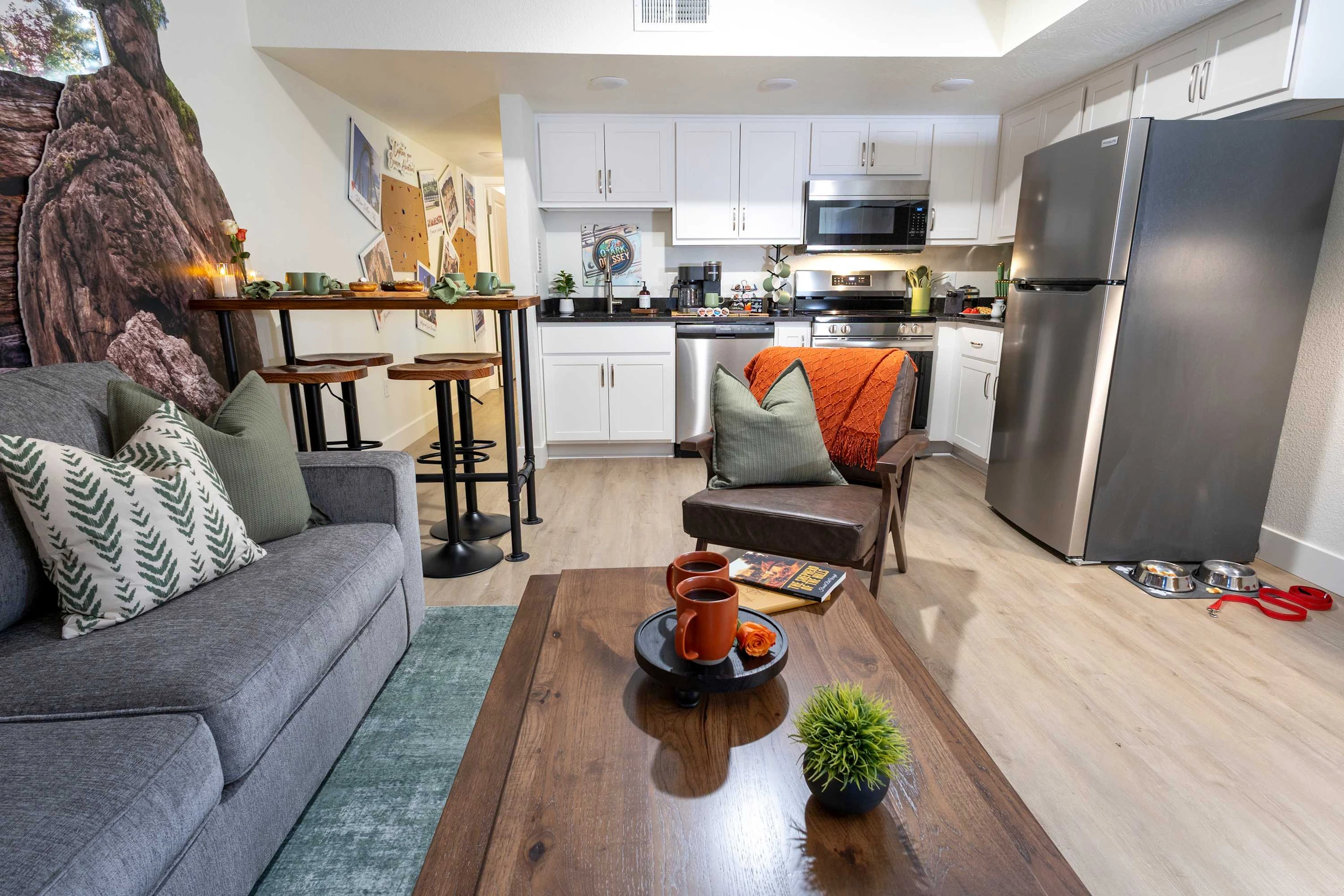 Ozark Odyssyey offers an open-concept living, dining, and kitchen space.