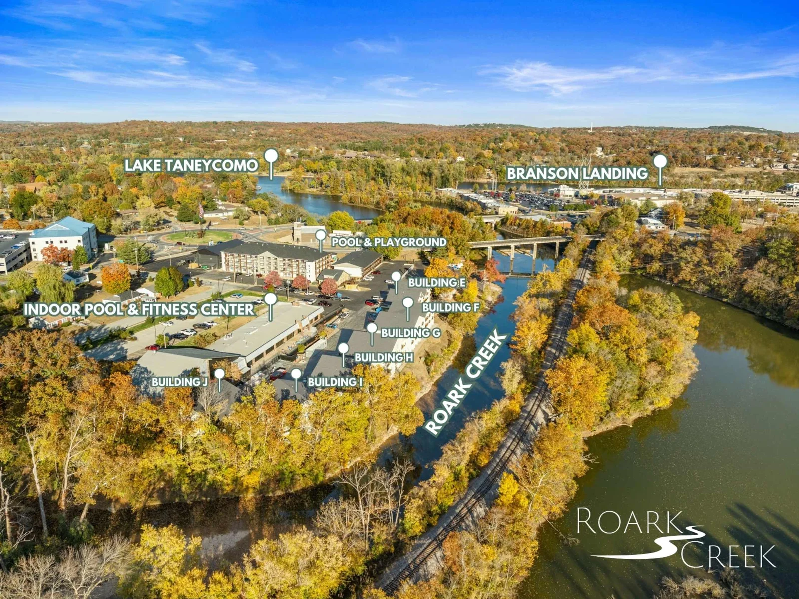 Ozark Odyssey, located in Roark Creek Properties, is directly on Roark Creek and a short 8 min walk to Branson Landing.