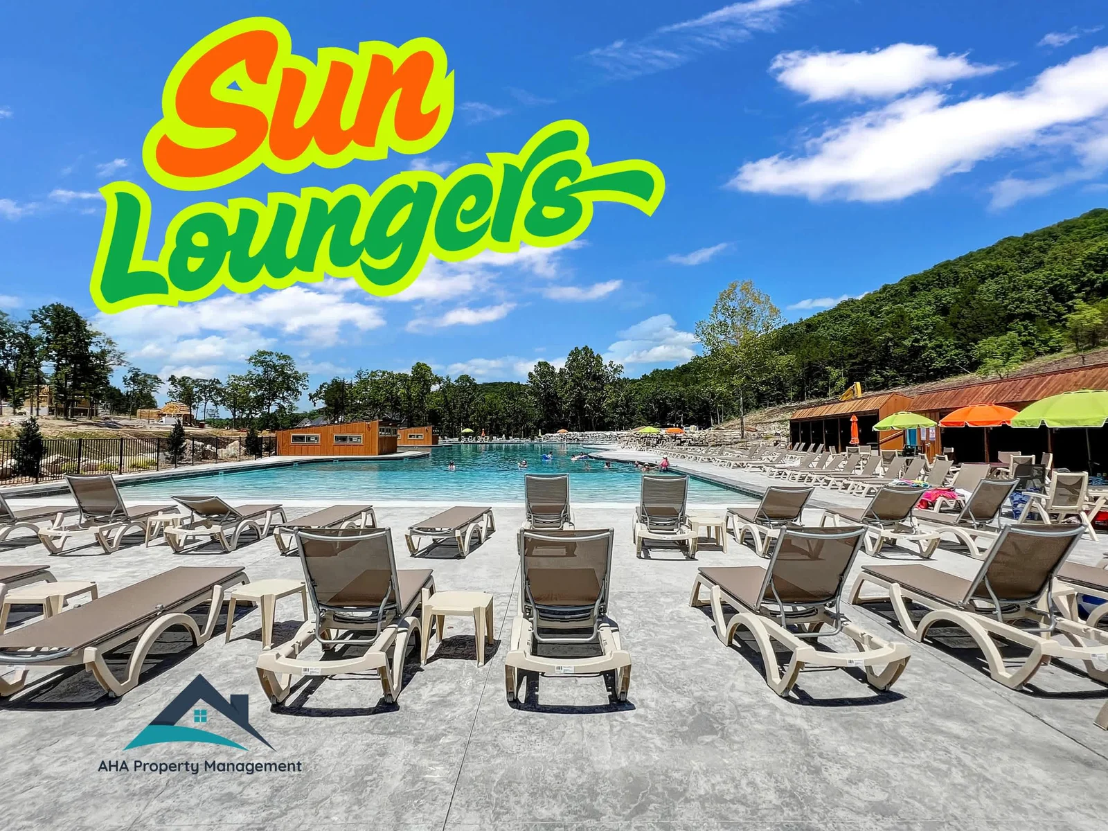 Southwest Missouri's largest and most beautiful outdoor pool with cabanas, sun loungers and an absolutely beautiful surrounding