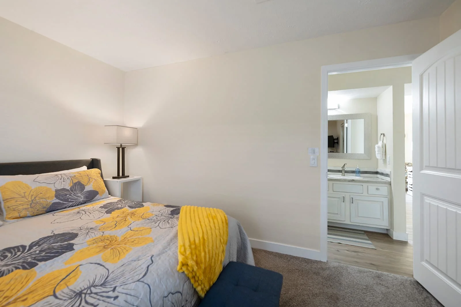 Gorgeous master bedroom with king sized bed