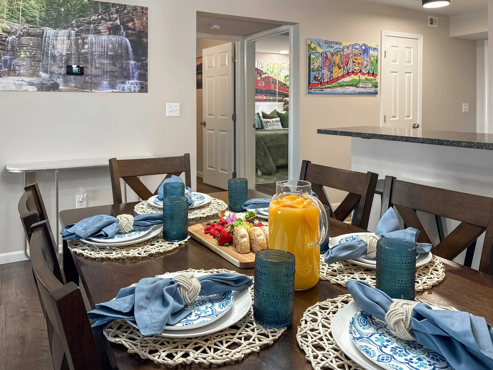 The dining room table seats 6