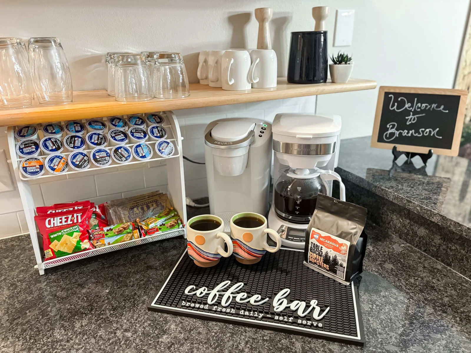 Take full advantage of the complimentary coffee bar that’s ready to go on day one.