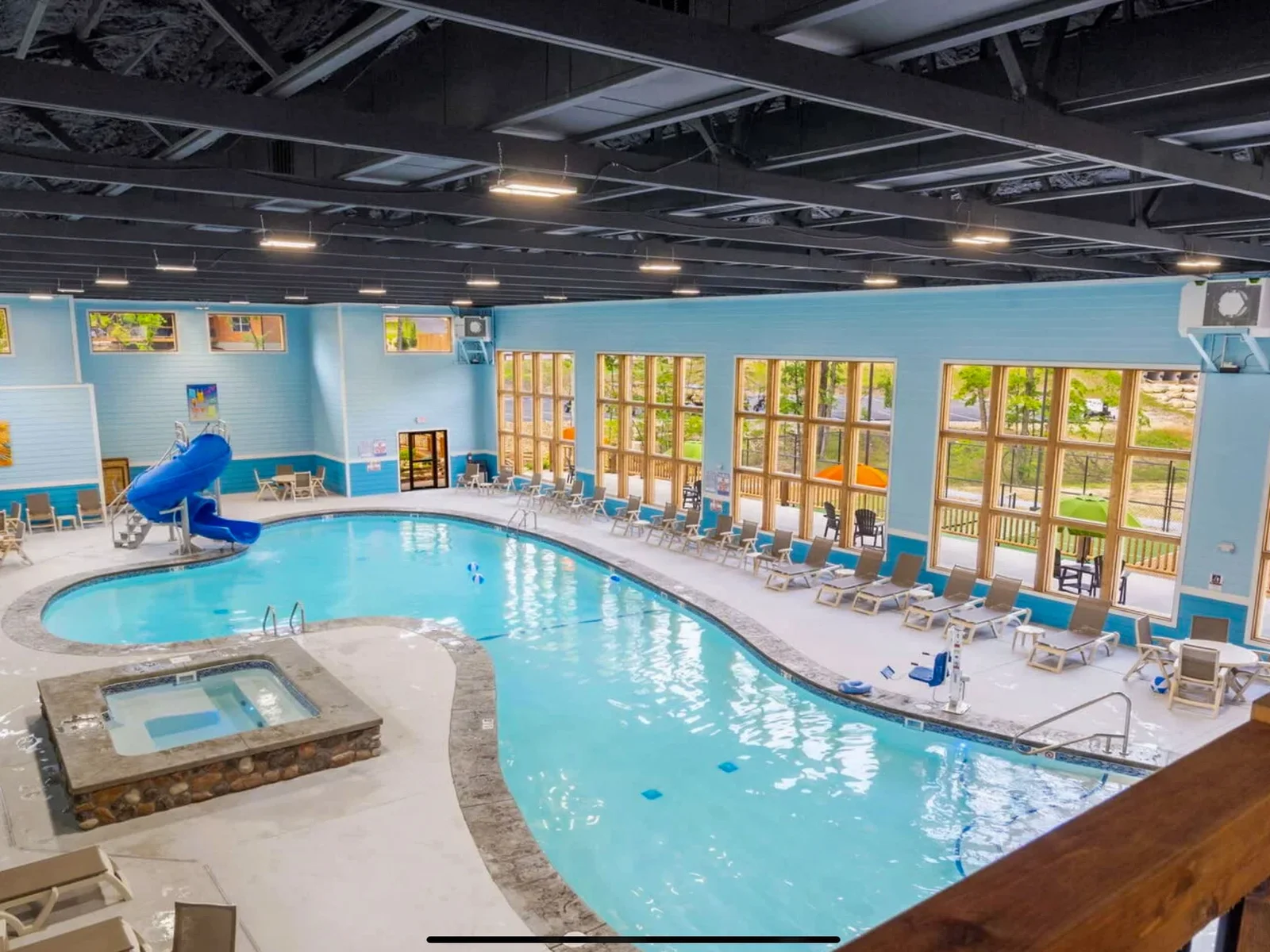 Rain or shine, dive into fun with our indoor pool, complete with a tube slide, hot tub, and an upper deck with a view.
