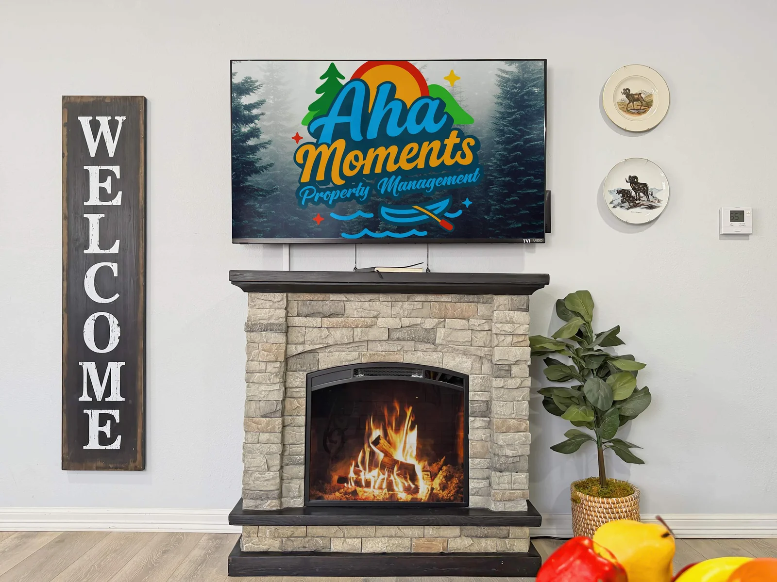 Beautiful fireplace, sit back, relax and sip on your wine by the fireplace.