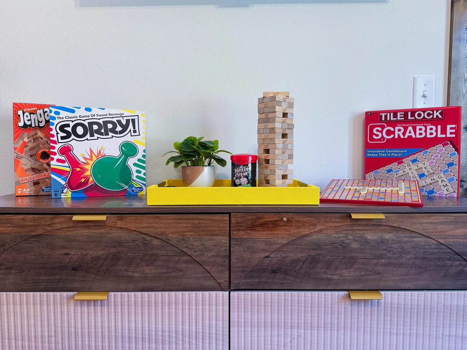 A curated collection of board games rounds out the offerings, making this room perfect for late-night laughs and lazy afternoon competitions.