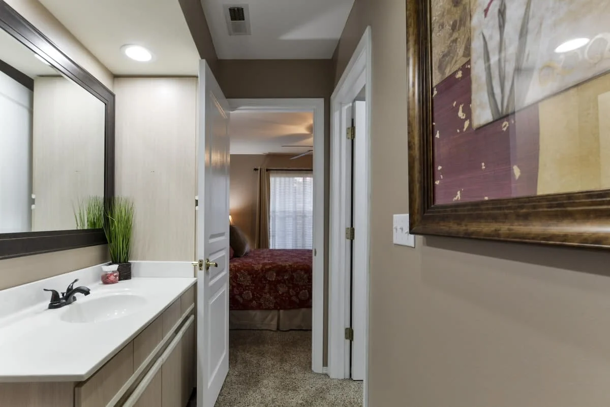 Main guest bathroom; with secondary door that attaches it to the guest bedroom