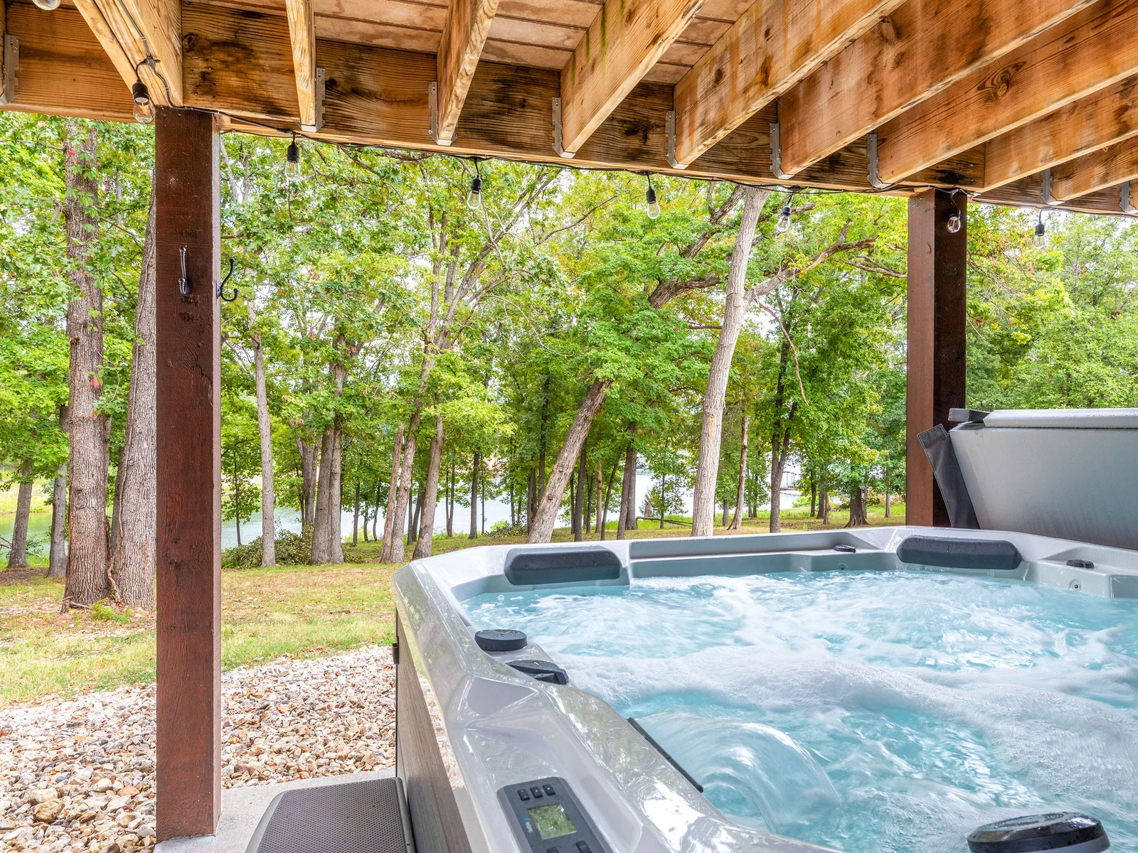 Relax in the hot tub while overlooking the lake!