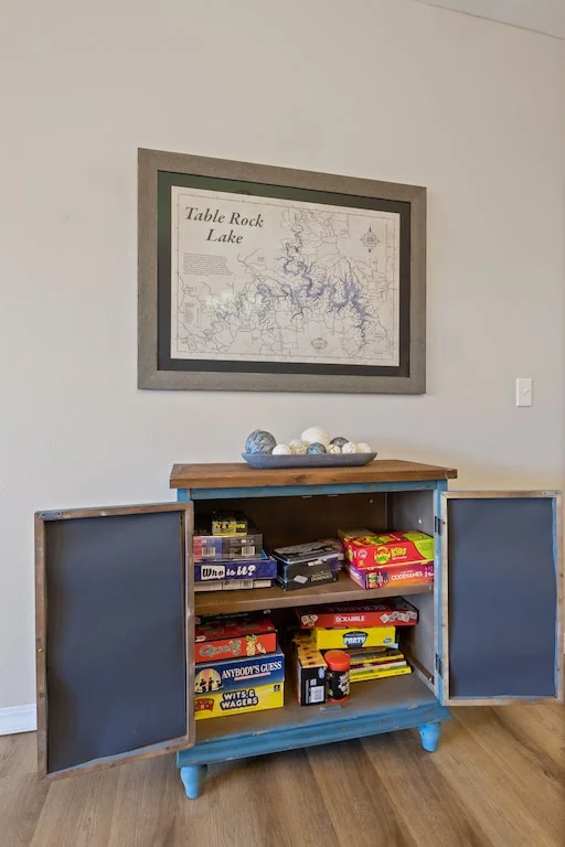 Fully stocked game cabinet - if the power goes out, you can go old school!