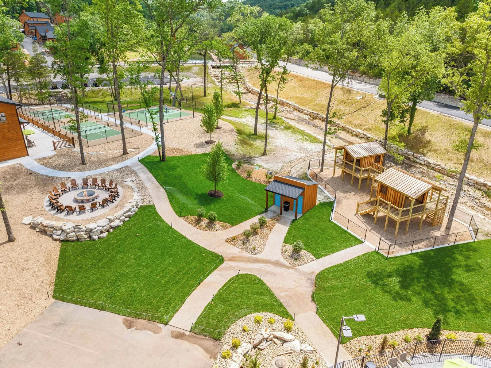 Aerial view of amenities close to the cabin.