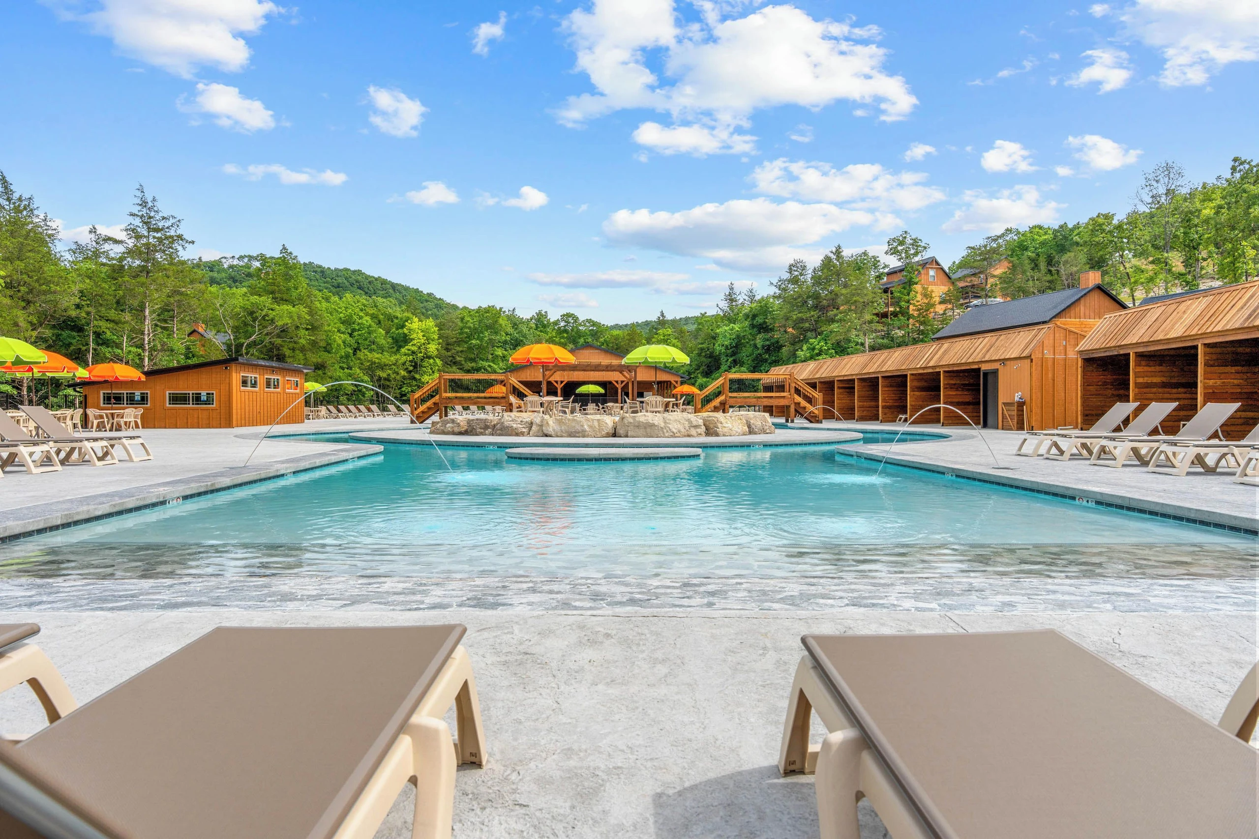 Lazy river with a view of the cabanas