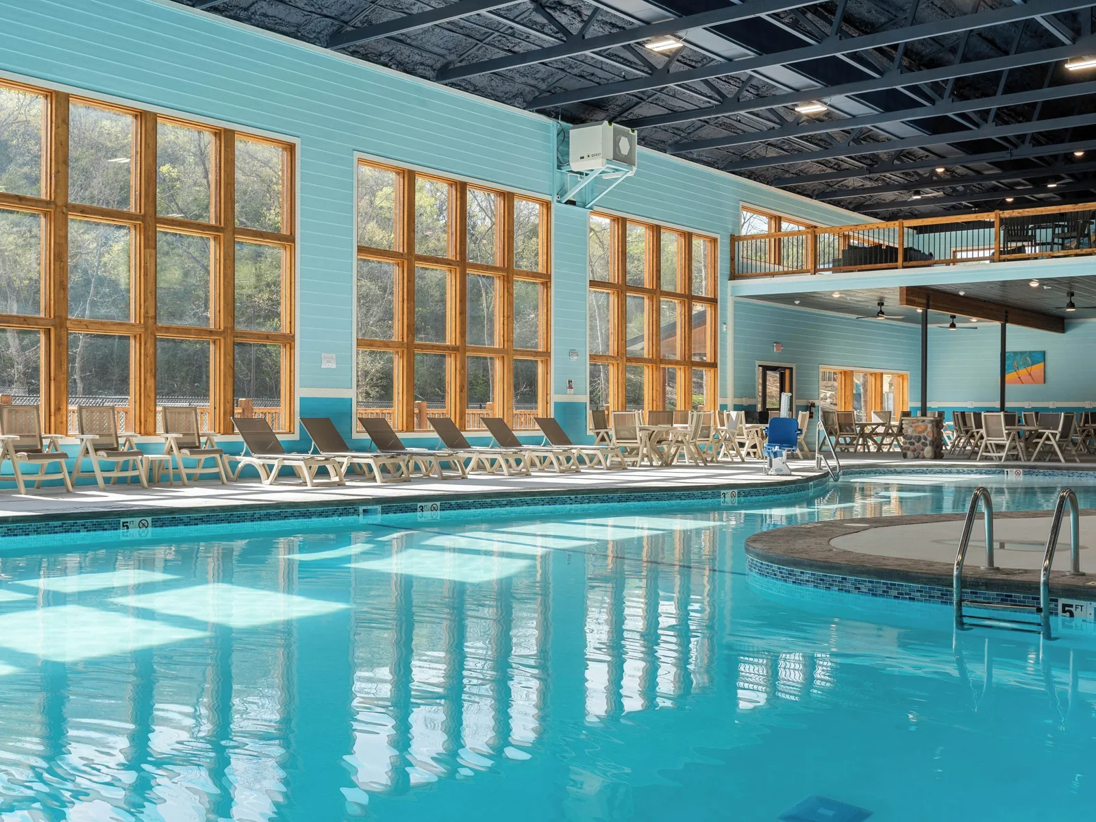 Very large indoor pool for year round swimming. Ample windows give the feel of outdoors while you are in a controlled environment!