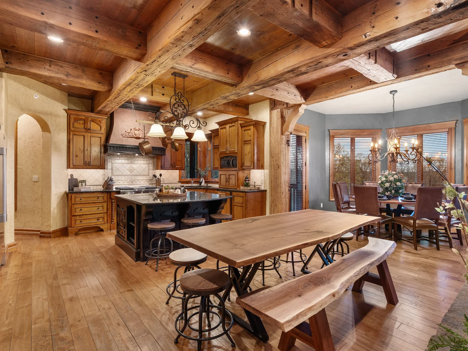 Lots of seating around the kitchen for the whole family