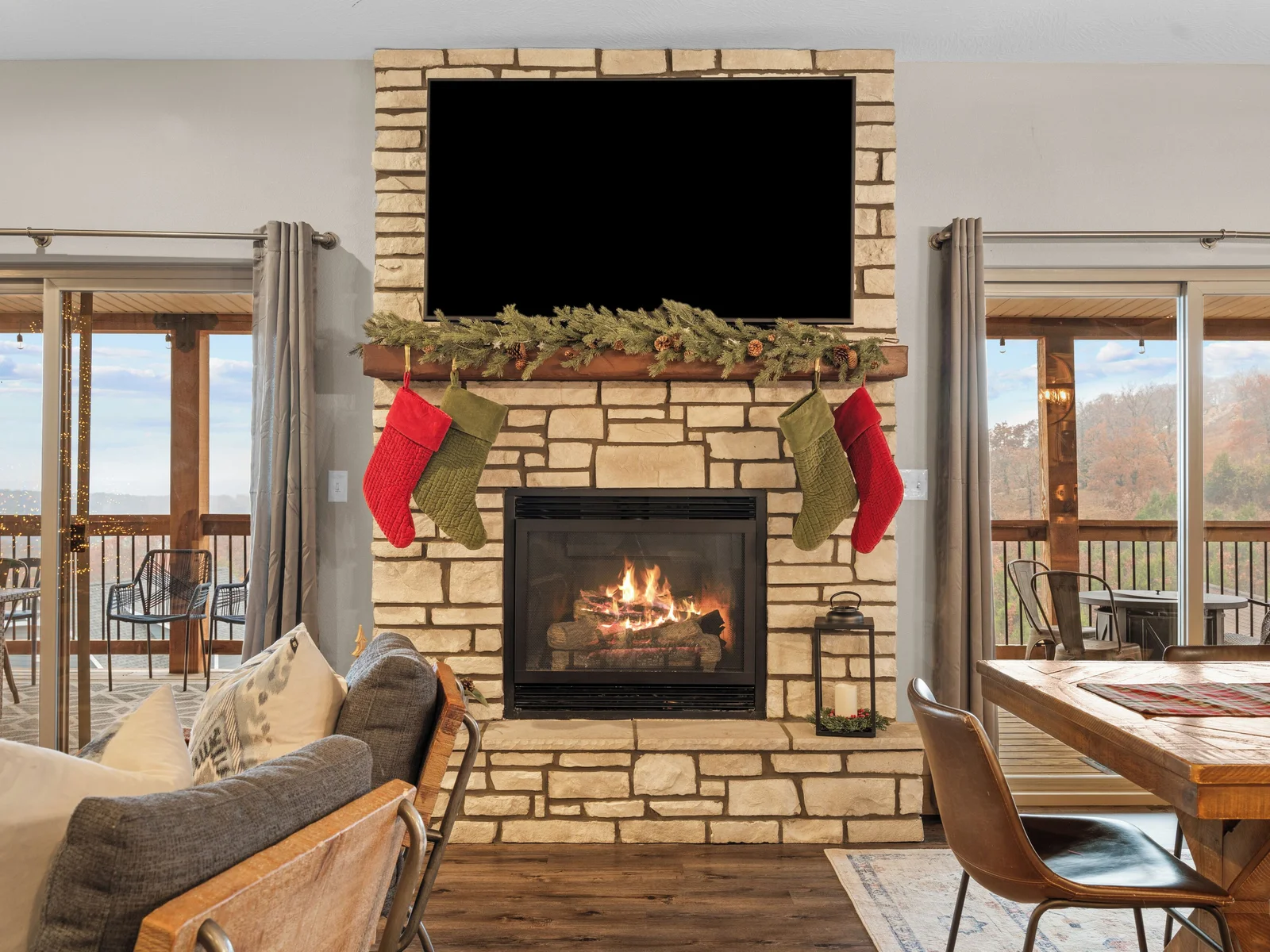 The stockings were hung by the chimney with care (with a gas fireplace)!
