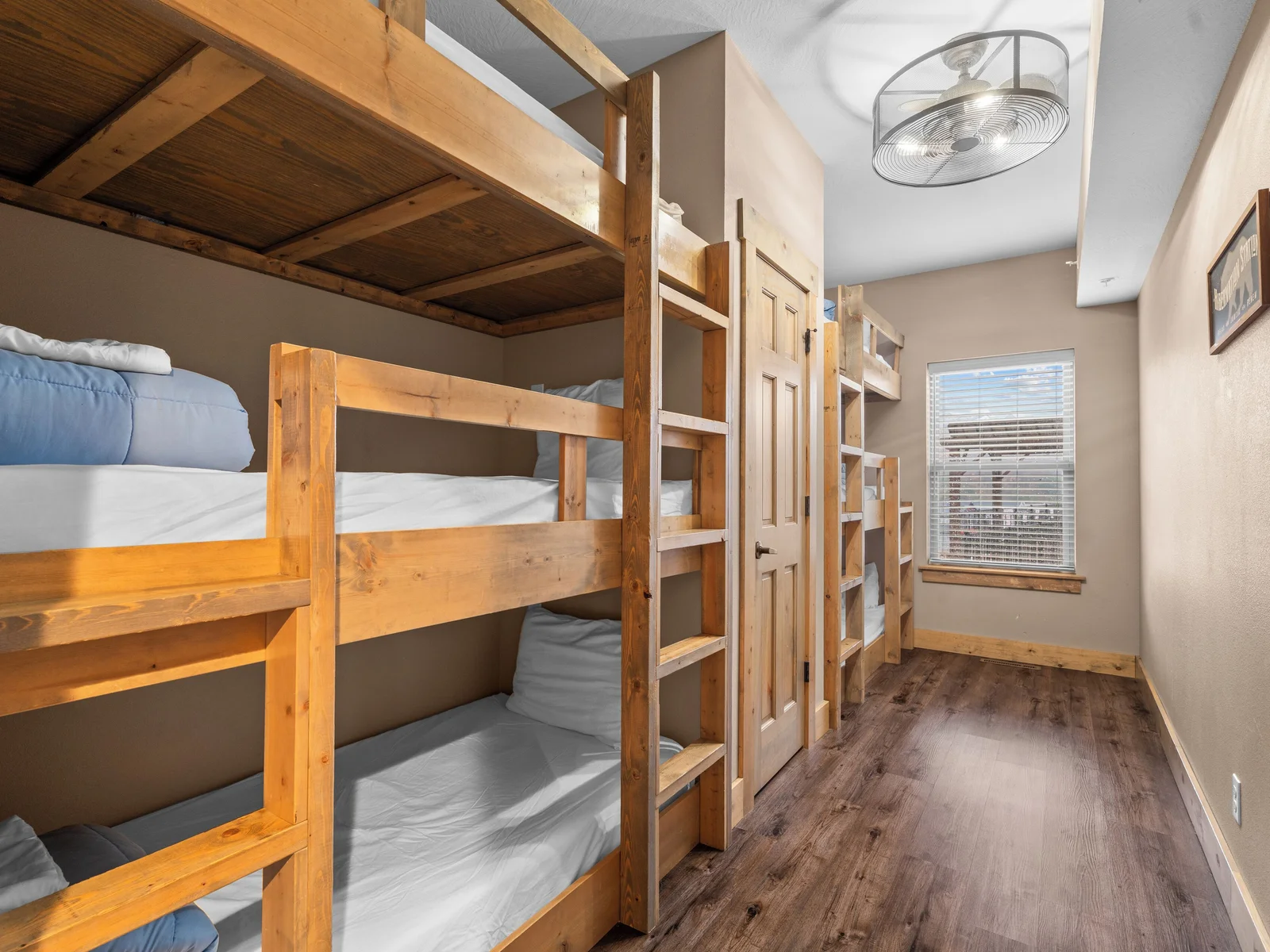 Bunk room on main level. Sleeps six. Full bathroom right across hall (not en suite).