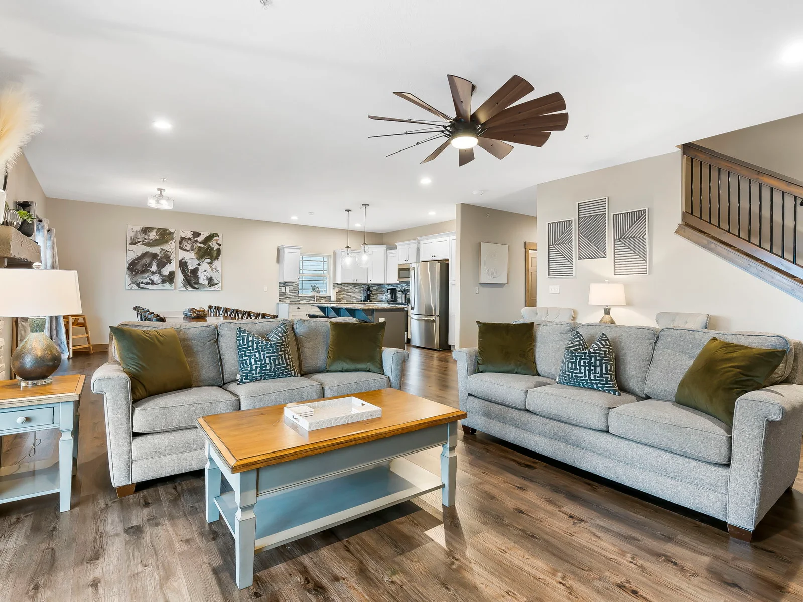 Comfy sofas in the upstairs living room