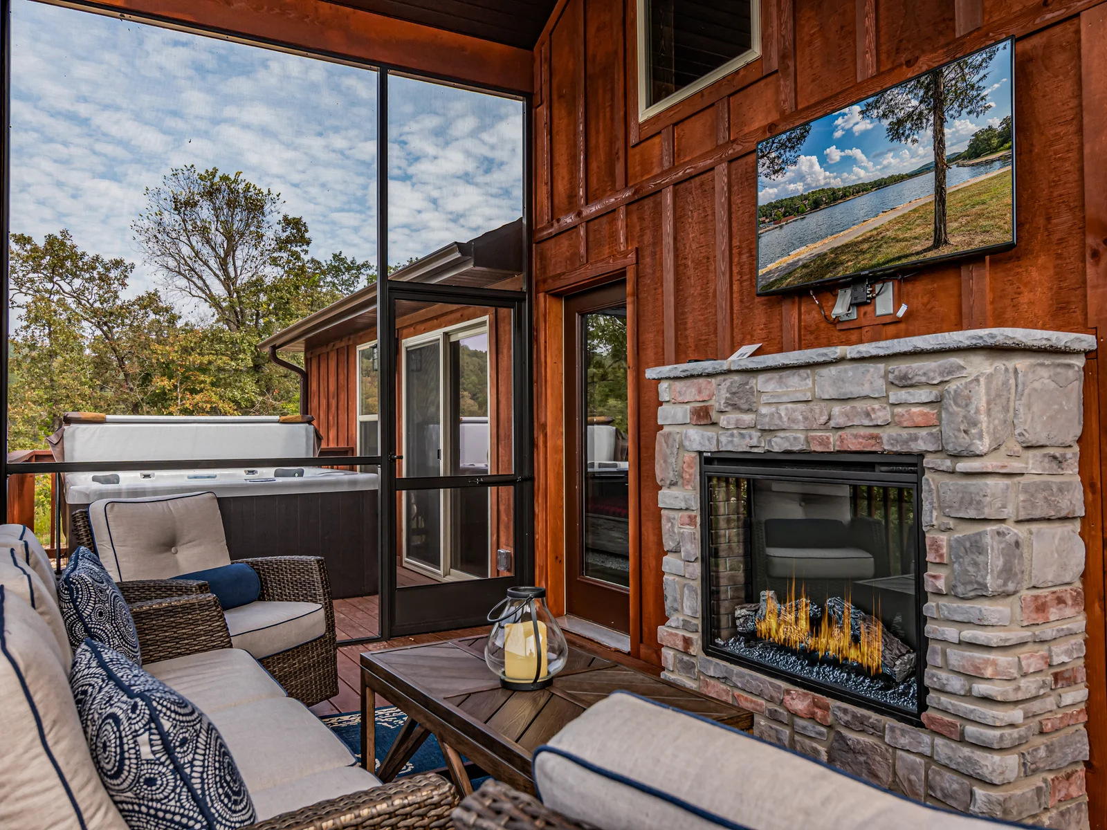 Outdoor fireplace with TV, too!