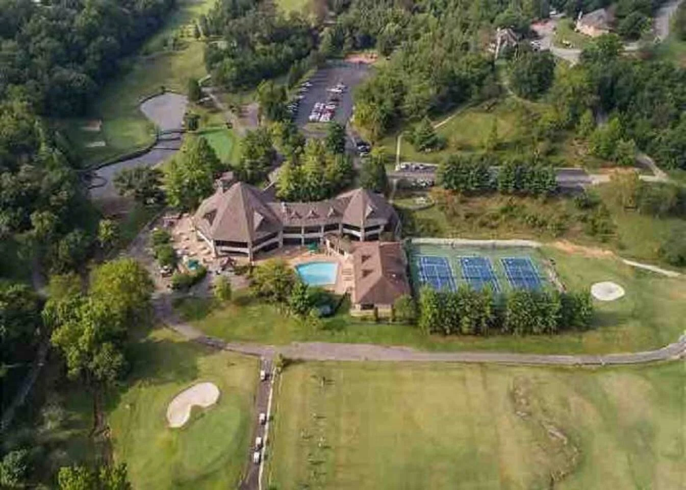 Aerial view of the clubhouse - home of Ledgeston Golf Course