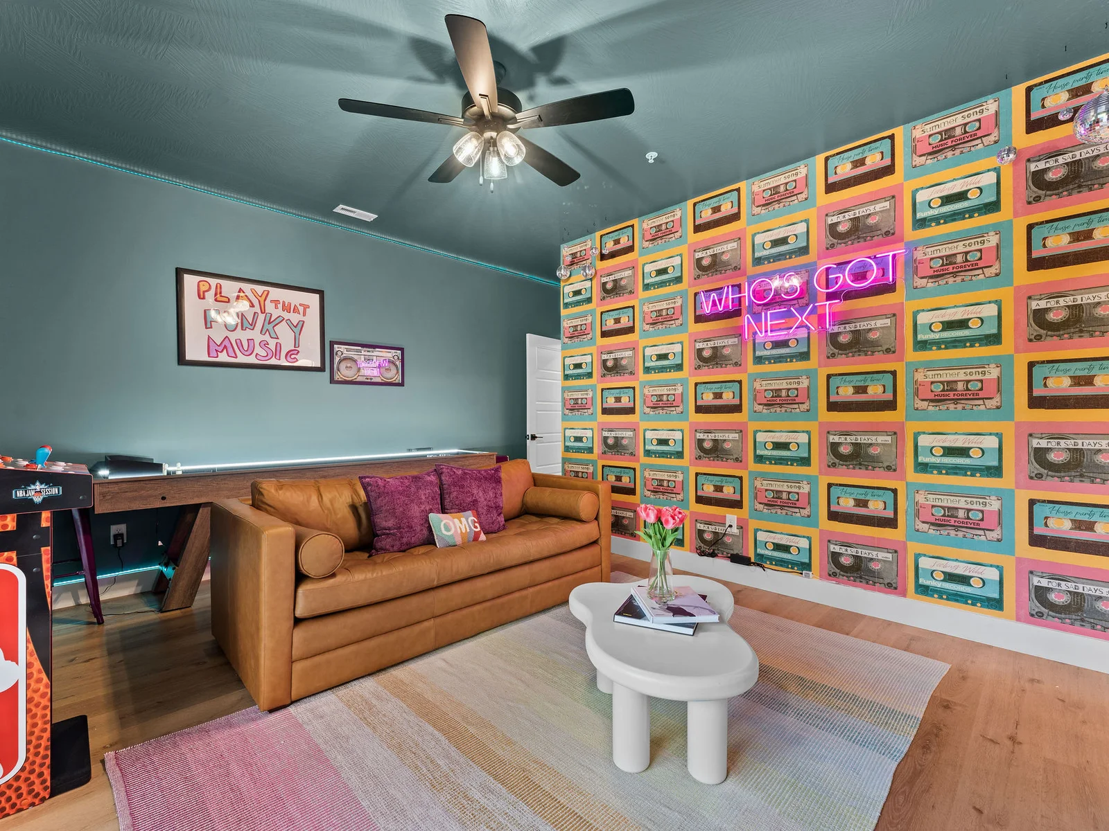 Packed with games, vibrant lights, and space for the whole crew to play. 🌈🕹️