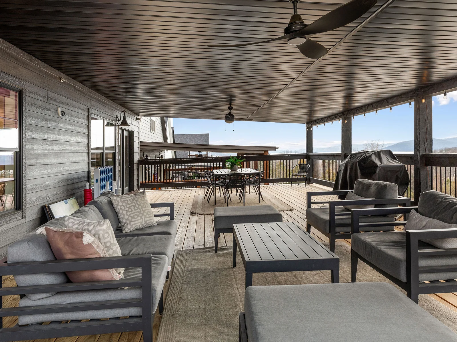 Upper level deck with propane grill and seating!