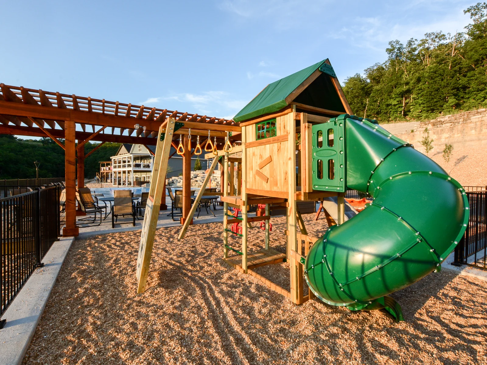Community playground located beside the outdoor pool